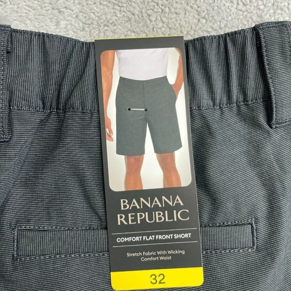 NEW Banana Republic Men's Size 32 Comfort Flat Front Shorts In Dark Grey Stretch